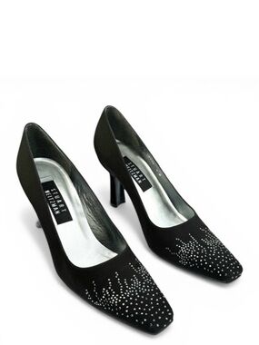 Stuart Weitzman Crystal Embellishment Satin Black Pumps